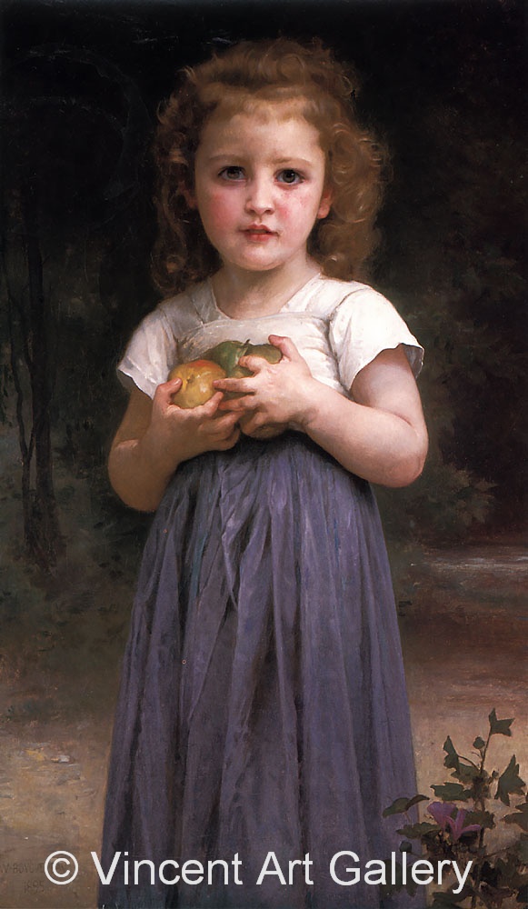 A1424, BOUGUEREAU, Little Girl Holding Apples, 1872